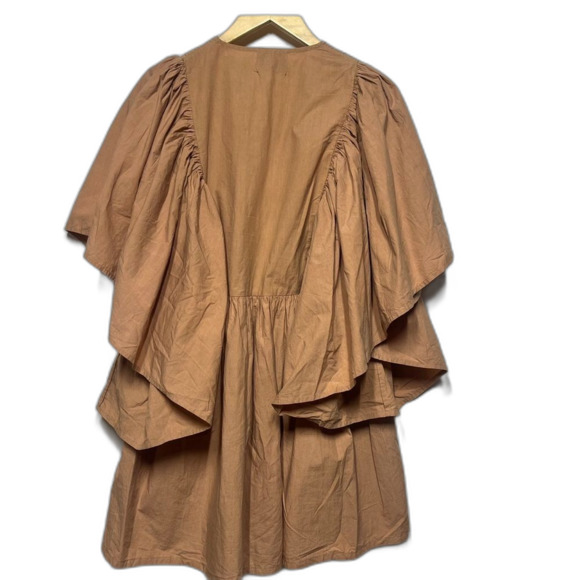 Hotel Particulier Billowy Sleeves Bohemian Chic Cotton Mini Camel-Brown Dress S - Picture 3 of 10